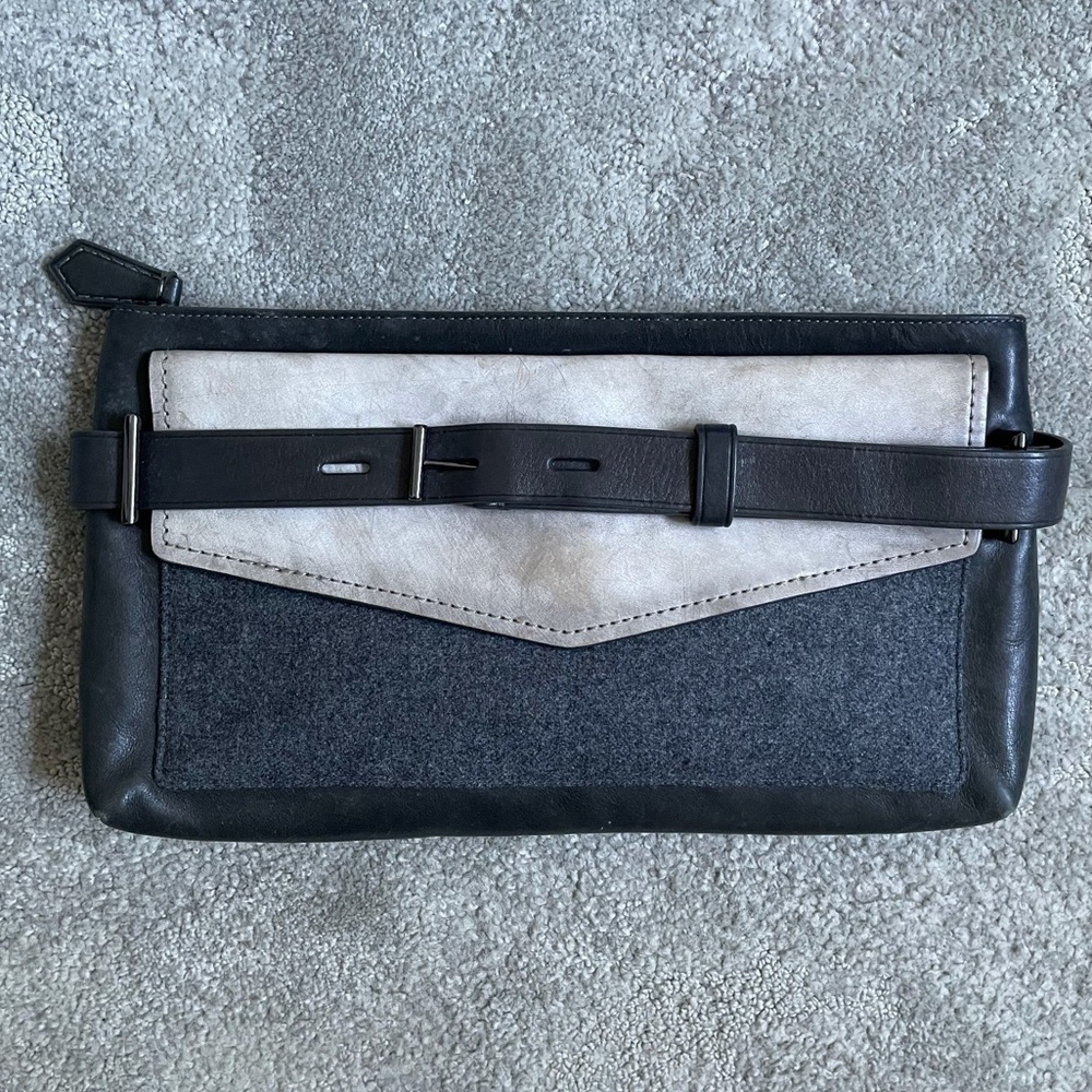 Reed Krakoff Leather and Flannel Belted Boxer Clutch